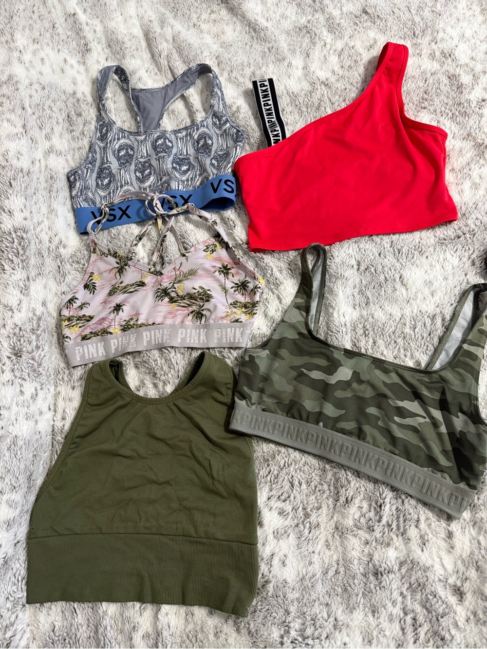 Victoria's Secret PINK Sports Bras Lot of 5
Lightly used, great condition 

Army